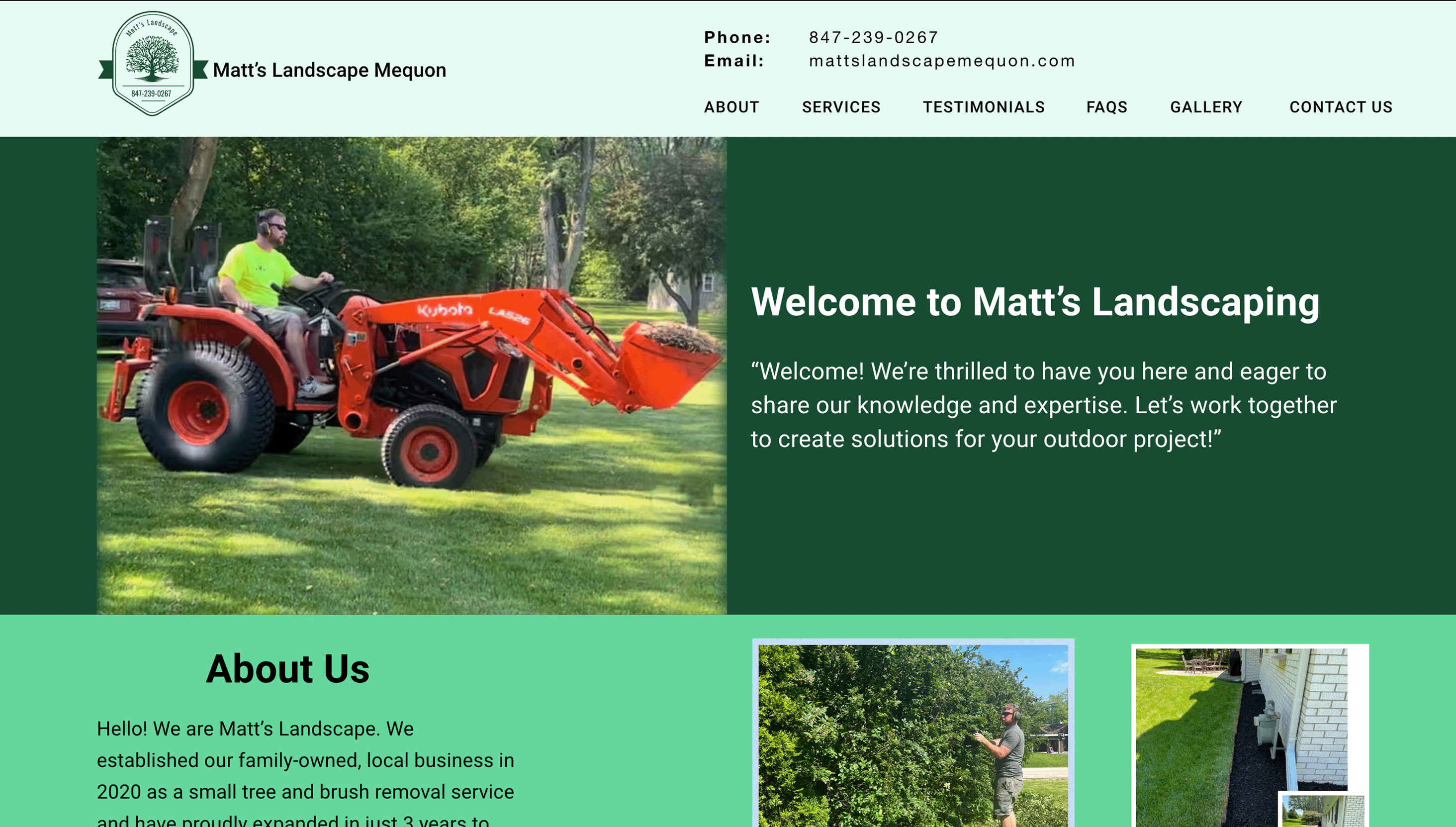 matt's landscaping home page screen shot