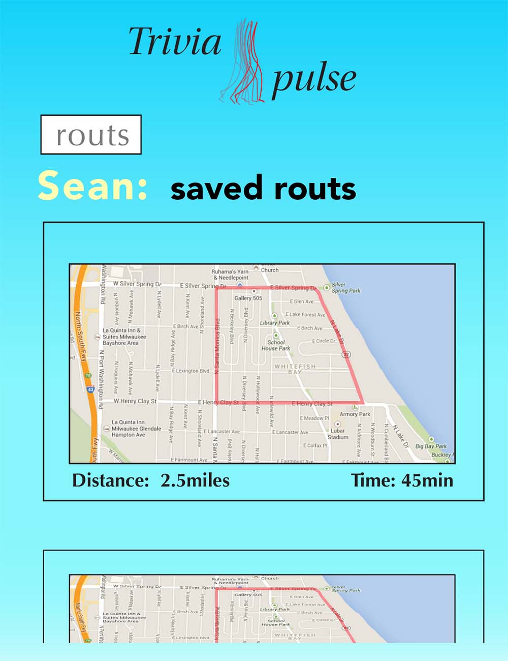 screen shot of the app's rout saved screen